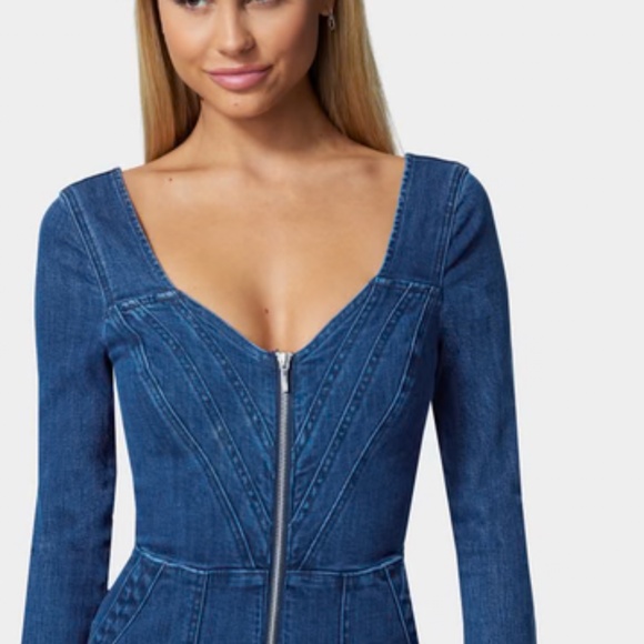 Bebe Multistitch Wide Leg Denim Jumpsuit NWT SIZE 4 - Picture 4 of 4